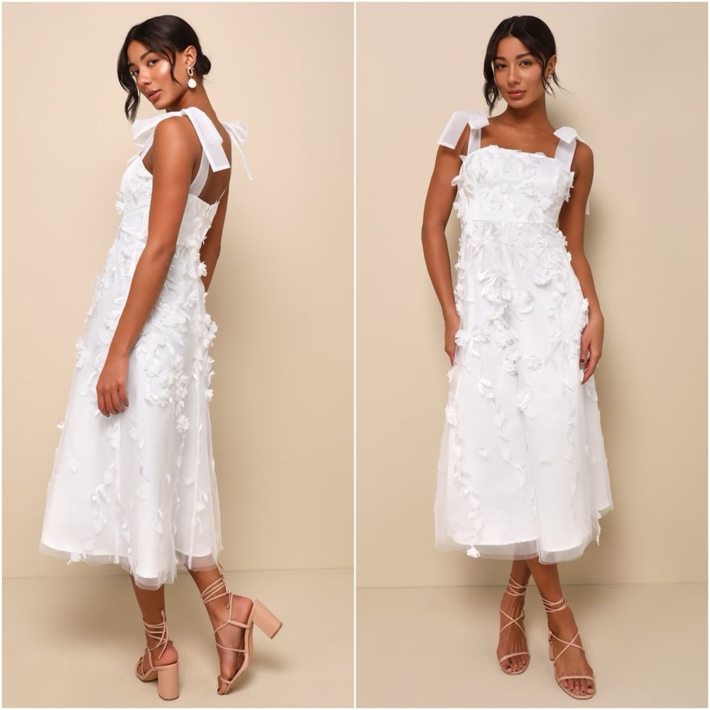 Lulu's White Floral Midi Dress